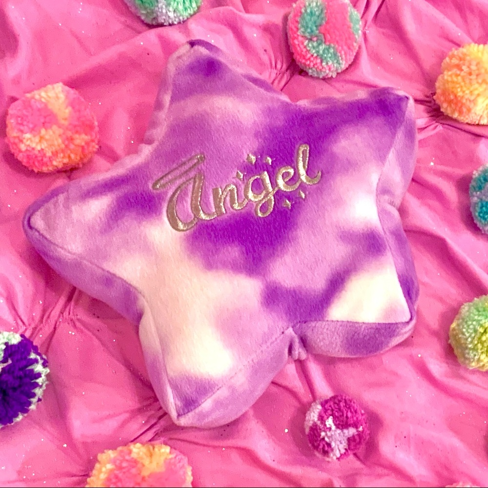 Vtg 90s Y2K Angel Glitter Star Pillow Purple Cloud